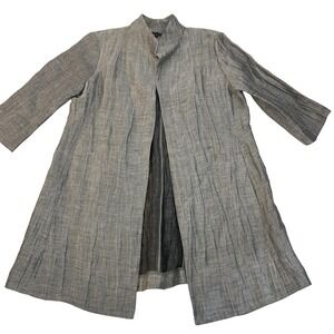 Eileen‎ Fisher Jacket Womens Small Gray Linen Blend Crinkle Long Duster Coat